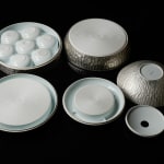 Terauchi Shinji 寺内信二, Five-tiered moon shaped bowl with silver and hammered texture finish 本銀彩槌目珠型五段重, 2024