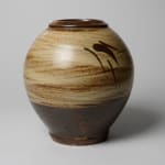 Shimaoka Tatsuzo 島岡達三, Amber glazed water jar on rope impressed inlay