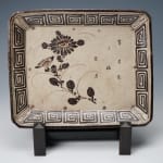 Square Seto plate with iron painted chrysanthemum 瀬戸皿　鉄絵菊文四方額皿, Late Edo period 江戸時代後期 19世紀