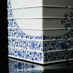 Terauchi Shinji 寺内信二, Six-tiered house shaped box with moon and arabesque designs 染付月輪花唐草 家型六段重, 2024