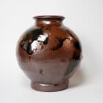 Murata Gen 村田 元, Faceted Jar, Black on Rice Husk Glaze 糠白釉黒文面取壺