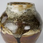 Murata Gen 村田 元, Jar, Black Iron on Rice Husk Glaze 糠白釉鉄砂黒文壺