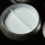 Terauchi Shinji 寺内信二, Five-tiered moon shaped bowl with silver and hammered texture finish 本銀彩槌目珠型五段重, 2024