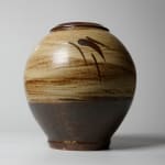 Shimaoka Tatsuzo 島岡達三, Amber glazed water jar on rope impressed inlay