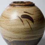 Shimaoka Tatsuzo 島岡達三, Amber glazed water jar on rope impressed inlay