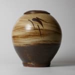 Shimaoka Tatsuzo 島岡達三, Amber glazed water jar on rope impressed inlay