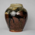 Murata Gen 村田 元, Jar, White and Black Over Persimmon Glaze 柿釉白黒文壺, 1970’s