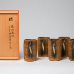 Kawamoto Goro 河本五郎, Ash Glazed Mukozuke / Yunomi 灰釉鳥紋向附