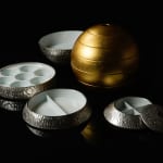 Terauchi Shinji 寺内信二, Five-tiered moon shaped bowl with silver and hammered texture finish 本銀彩槌目珠型五段重, 2024