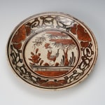 E Seto plate with iron painted bird and tree motifs 瀬戸皿 鉄絵鳥樹, Late Edo period 江戸時代後期 19世紀