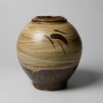 Shimaoka Tatsuzo 島岡達三, Amber glazed water jar on rope impressed inlay