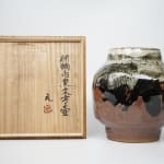 Murata Gen 村田 元, Jar, White and Black Over Persimmon Glaze 柿釉白黒文方壺