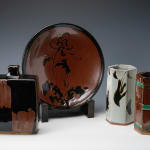 Hamada Shoji 濱田庄司, Amber glazed tea bowl with finger painting