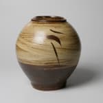 Shimaoka Tatsuzo 島岡達三, Amber glazed water jar on rope impressed inlay