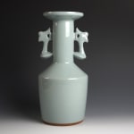 SUWA Sozan Ⅲ 三代 諏訪 蘇山, Celadon Flower Jar with Ears in Phoenix bird Design 青瓷鳳凰耳付花入