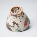 KOMAGO Tetsutarou 小孫哲太郎, No.31 Polychrome Yunomi with Carved Crab Designs 線彫蟹紋湯呑, 2023