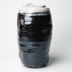 Shimizu Uichi 清水 卯一, Flat Jar with Finger-Scraped Pattern and Gloss Iron glaze 鉄耀扁壺