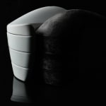 Terauchi Shinji 寺内信二, Six-tiered house shaped box with moon and arabesque designs 染付月輪花唐草 家型六段重, 2024