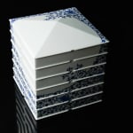 Terauchi Shinji 寺内信二, Six-tiered house shaped box with moon and arabesque designs 染付月輪花唐草 家型六段重, 2024