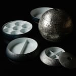Terauchi Shinji 寺内信二, Five-tiered moon shaped bowl with silver and hammered texture finish 本銀彩槌目珠型五段重, 2024