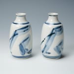 Kondo Yuzo 近藤悠三, Sake Bottle with Bamboo Drawing, Set of 2 竹染付徳利