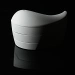 Terauchi Shinji 寺内信二, Six-tiered house shaped box with moon and arabesque designs 染付月輪花唐草 家型六段重, 2024