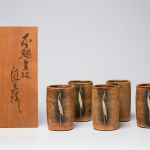 Kawamoto Goro 河本五郎, Ash Glazed Mukozuke / Yunomi 灰釉鳥紋向附