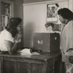Quentin C. Doit, Press Photo Showing "Indian Power" Button, 1973