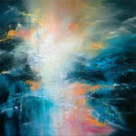 Luminous but not clear, abstract painting, Chris Lyter, blue, pink, yellow, oil paint, american artist, london art, gallery, nature, sky, Norman Maclean