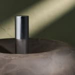 Sculptural Totem Table Lamp in Dark Textured Glass and Lacquered Wood, 1970's