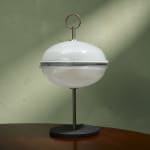 Sculptural Totem Table Lamp in Dark Textured Glass and Lacquered Wood, 1970's