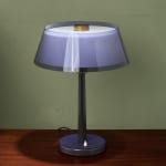 Sculptural Totem Table Lamp in Dark Textured Glass and Lacquered Wood, 1970's