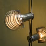 Sculptural Totem Table Lamp in Dark Textured Glass and Lacquered Wood, 1970's