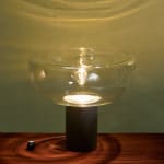 Sculptural Totem Table Lamp in Dark Textured Glass and Lacquered Wood, 1970's