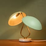 Rationalist Table Lamp in Green Lacquered Metal and Brass with Adjustable Shade, Italy, 1950's