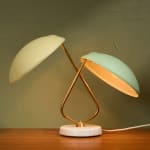 Rationalist Table Lamp in Green Lacquered Metal and Brass with Adjustable Shade, Italy, 1950's