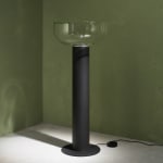 Sculptural Totem Table Lamp in Dark Textured Glass and Lacquered Wood, 1970's