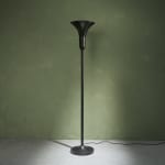 Sculptural Totem Table Lamp in Dark Textured Glass and Lacquered Wood, 1970's