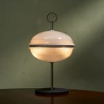 Sculptural Totem Table Lamp in Dark Textured Glass and Lacquered Wood, 1970's