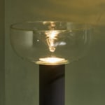 Sculptural Totem Table Lamp in Dark Textured Glass and Lacquered Wood, 1970's