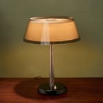 Sculptural Totem Table Lamp in Dark Textured Glass and Lacquered Wood, 1970's