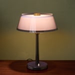 Sculptural Totem Table Lamp in Dark Textured Glass and Lacquered Wood, 1970's