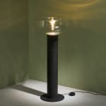 Sculptural Totem Table Lamp in Dark Textured Glass and Lacquered Wood, 1970's