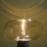 Sculptural Totem Table Lamp in Dark Textured Glass and Lacquered Wood, 1970's