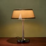Sculptural Totem Table Lamp in Dark Textured Glass and Lacquered Wood, 1970's