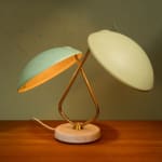 Rationalist Table Lamp in Green Lacquered Metal and Brass with Adjustable Shade, Italy, 1950's