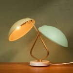 Rationalist Table Lamp in Green Lacquered Metal and Brass with Adjustable Shade, Italy, 1950's