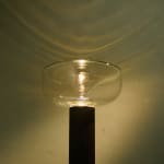 Sculptural Totem Table Lamp in Dark Textured Glass and Lacquered Wood, 1970's