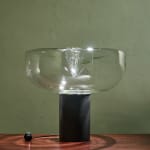 Sculptural Totem Table Lamp in Dark Textured Glass and Lacquered Wood, 1970's