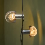 Sculptural Totem Table Lamp in Dark Textured Glass and Lacquered Wood, 1970's